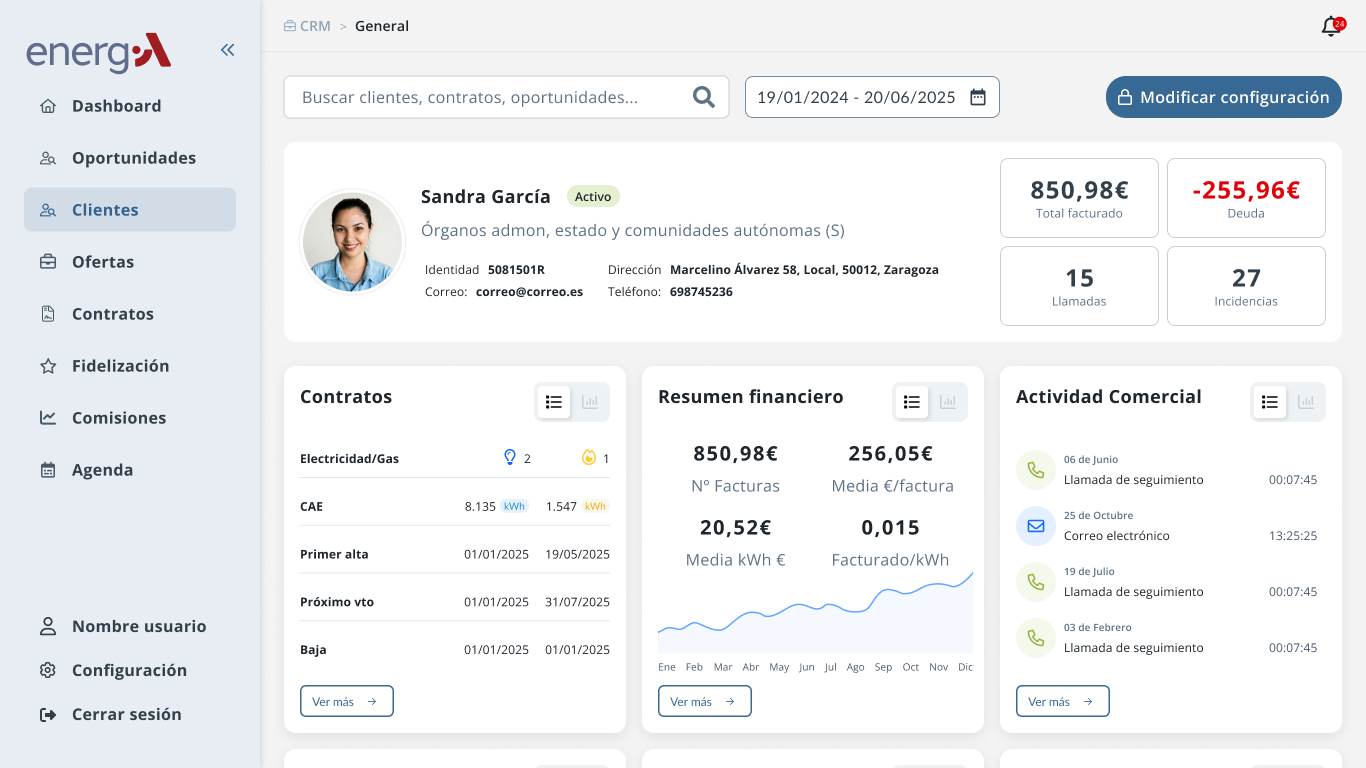 Vista Cliente 360 - Pantalla principal